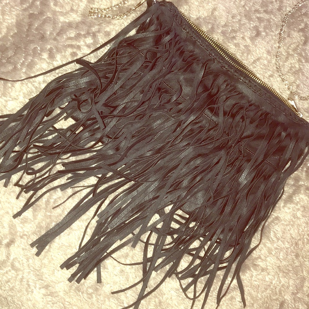 Black tassel faux leather crossbody bag